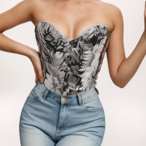 Vintage Floral Jacquard Overbust Corset Medieval Corset Top